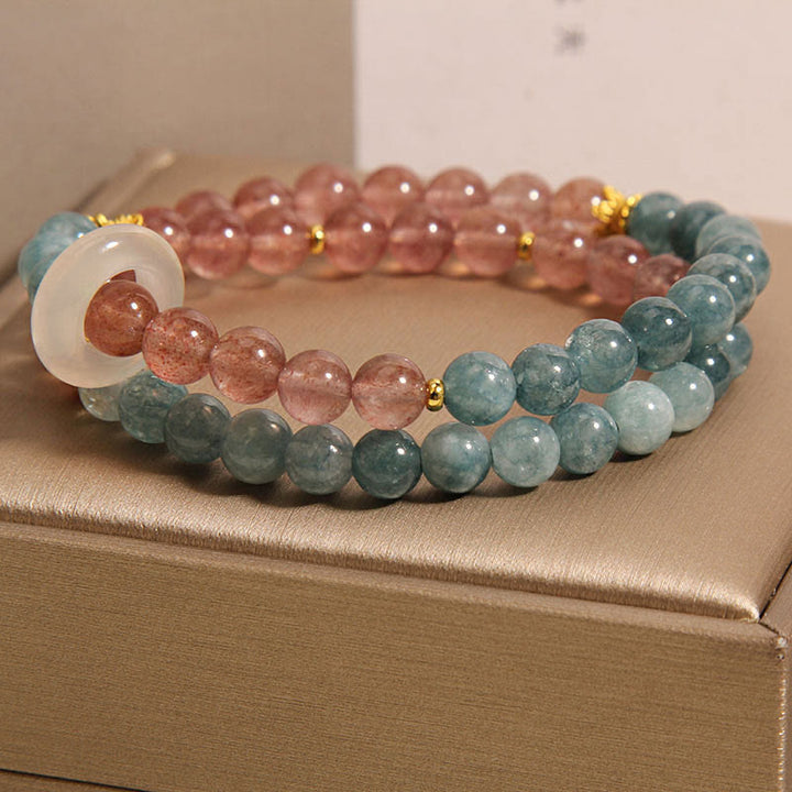 Bracelet de chance en jade et quartz fraise de Buddha Stones