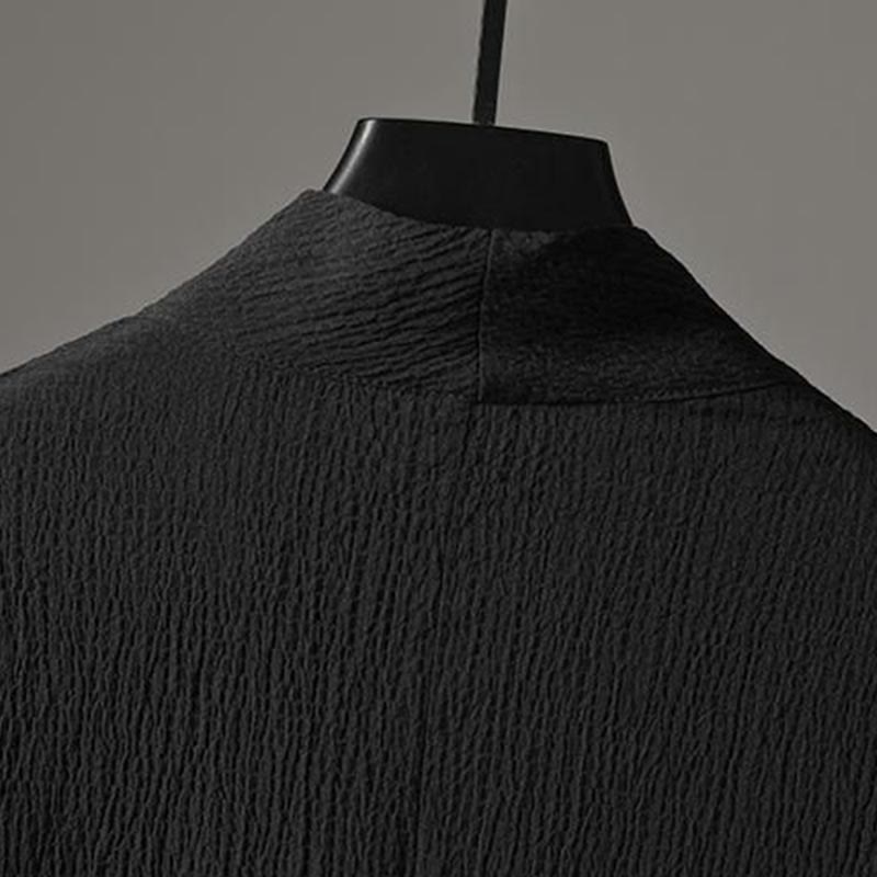 Chemise à manches trois-quarts à col en V de couleur unie Buddha Stones, pantalon décontracté, vêtements pour hommes - image 13