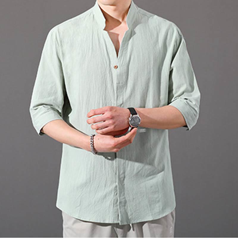 Chemise d'été en coton à manches mi-longues et boutons Buddha Stones pour hommes - image 13