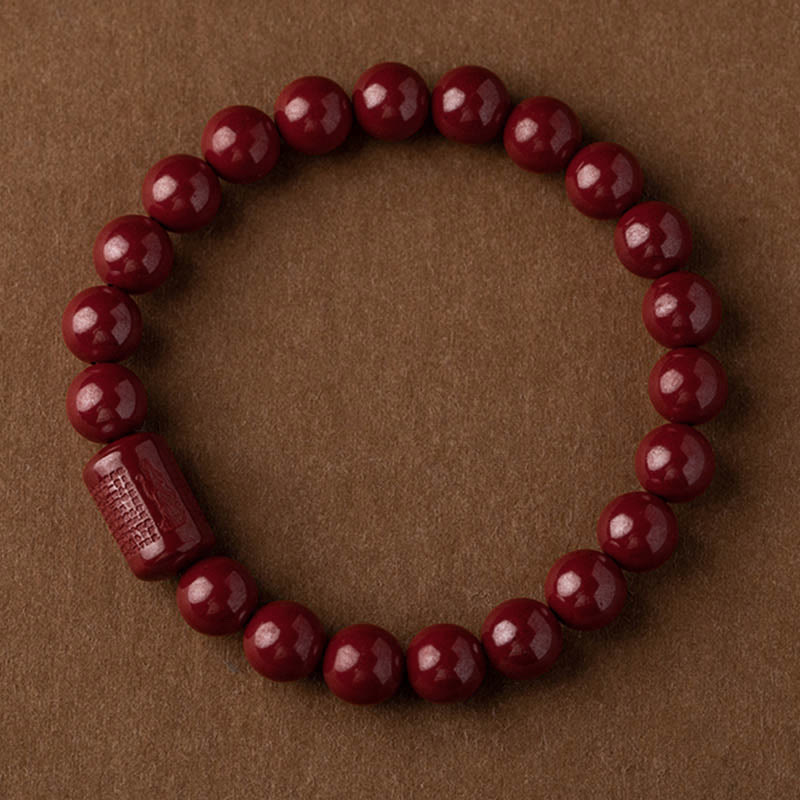 Bracelet de bénédiction du Sutra du cœur en cinabre naturel de Buddha Stones
