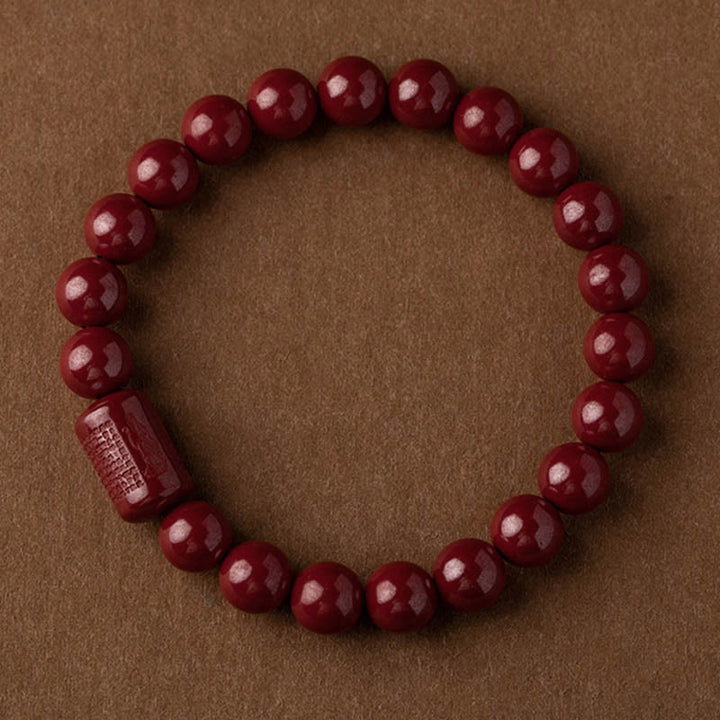 Bracelet de bénédiction du Sutra du cœur en cinabre naturel de Buddha Stones