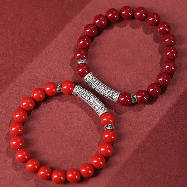 Bracelet de bénédiction en argent sterling 999 avec six mots vrais et Buddha Stones