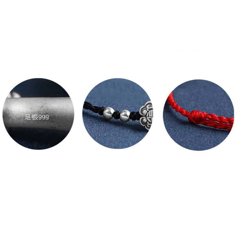 Bracelet de cheville en corde de fortune avec poignée en argent sterling 999 fait à la main avec des Buddha Stones Fu