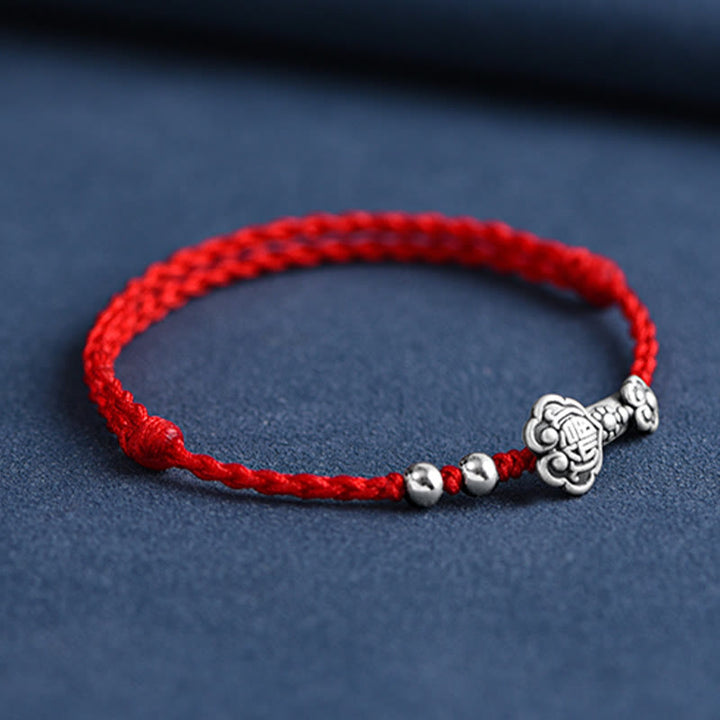 Bracelet de cheville en corde de fortune avec poignée en argent sterling 999 fait à la main avec des Buddha Stones Fu