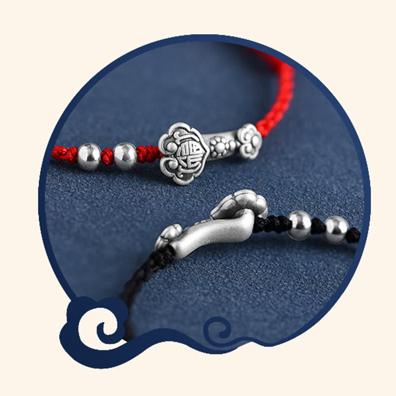 Bracelet de cheville en corde de fortune avec poignée en argent sterling 999 fait à la main avec des Buddha Stones Fu