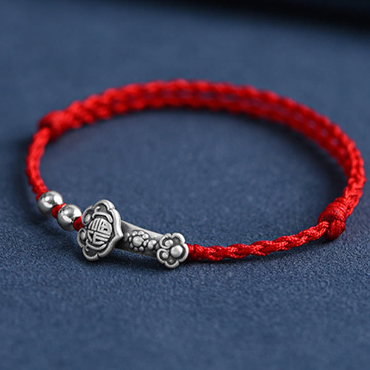 Bracelet de cheville en corde de fortune avec poignée en argent sterling 999 fait à la main avec des Buddha Stones Fu