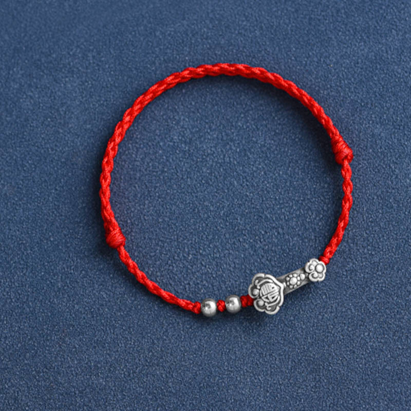 Bracelet de cheville en corde de fortune avec poignée en argent sterling 999 fait à la main avec des Buddha Stones Fu