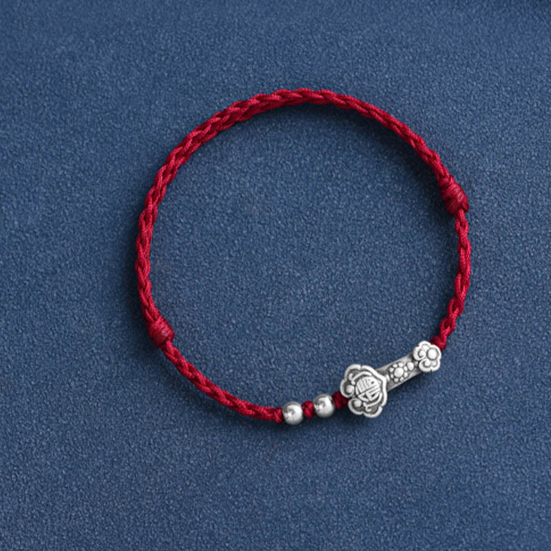 Bracelet de cheville en corde de fortune avec poignée en argent sterling 999 fait à la main avec des Buddha Stones Fu