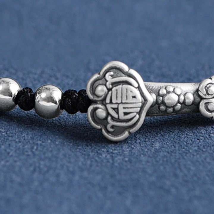Bracelet de cheville en corde de fortune avec poignée en argent sterling 999 fait à la main avec des Buddha Stones Fu