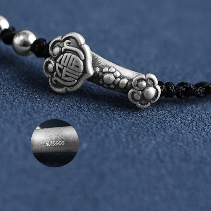 Bracelet de cheville en corde de fortune avec poignée en argent sterling 999 fait à la main avec des Buddha Stones Fu