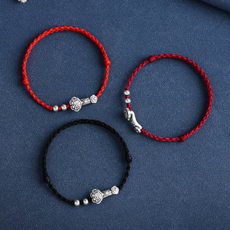 Bracelet de cheville en corde de fortune avec poignée en argent sterling 999 fait à la main avec des Buddha Stones Fu