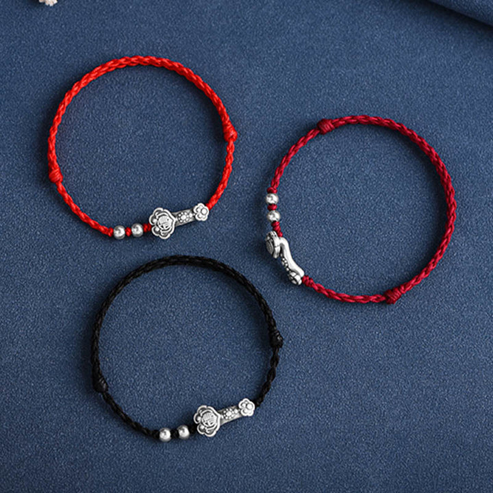 Bracelet de cheville en corde de fortune avec poignée en argent sterling 999 fait à la main avec des Buddha Stones Fu