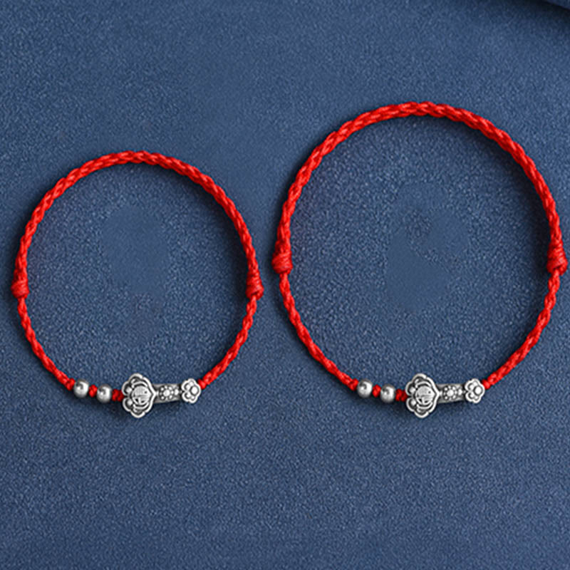 Bracelet de cheville en corde de fortune avec poignée en argent sterling 999 fait à la main avec des Buddha Stones Fu