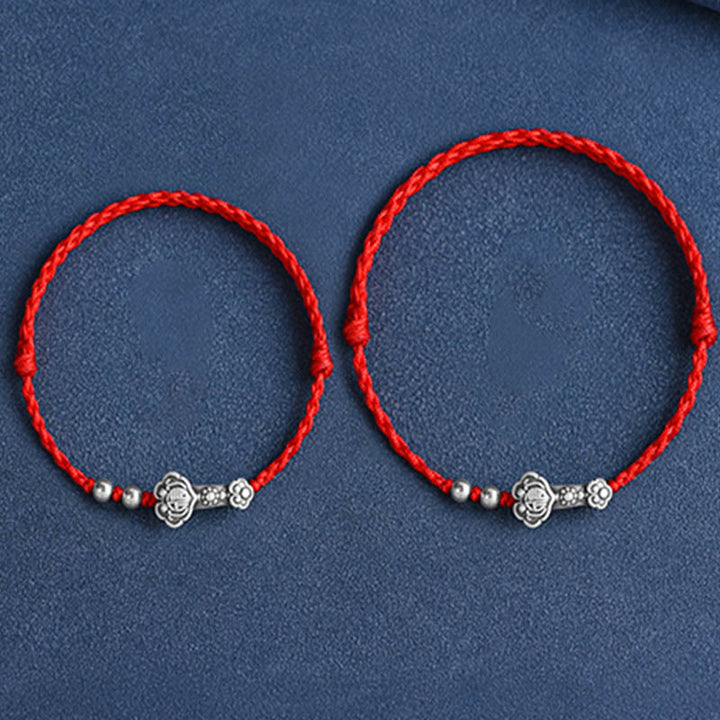 Bracelet de cheville en corde de fortune avec poignée en argent sterling 999 fait à la main avec des Buddha Stones Fu