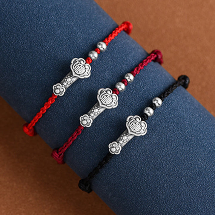Bracelet de cheville en corde de fortune avec poignée en argent sterling 999 fait à la main avec des Buddha Stones Fu