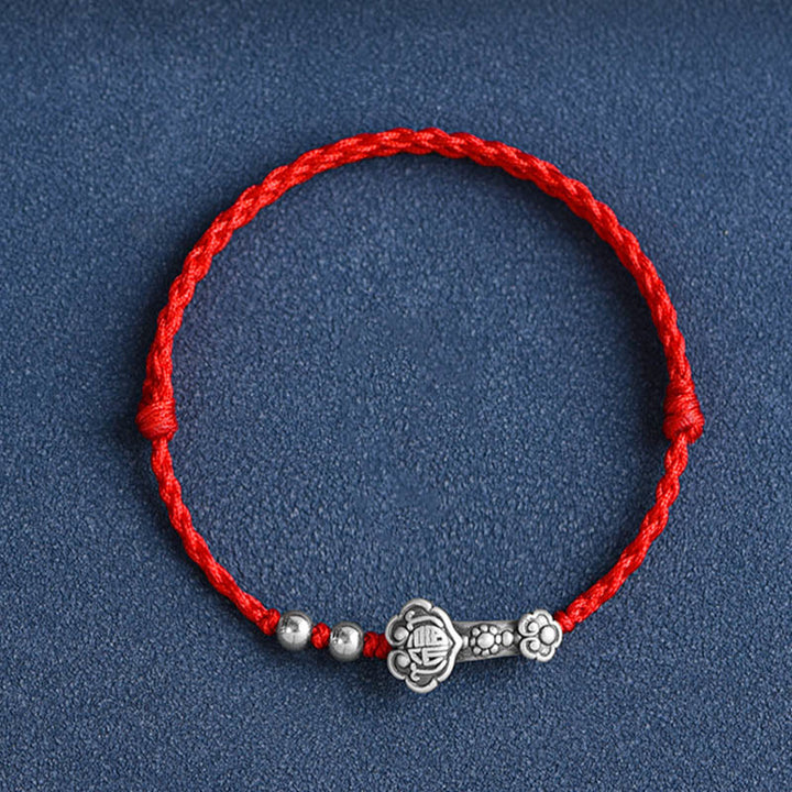 Bracelet de cheville en corde de fortune avec poignée en argent sterling 999 fait à la main avec des Buddha Stones Fu