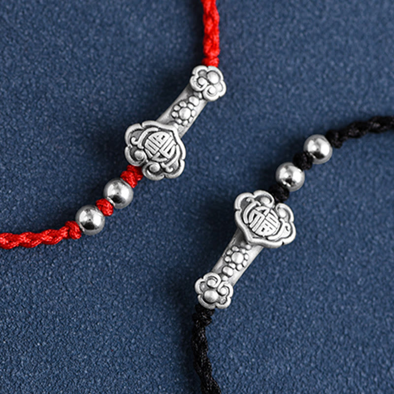 Bracelet de cheville en corde de fortune avec poignée en argent sterling 999 fait à la main avec des Buddha Stones Fu
