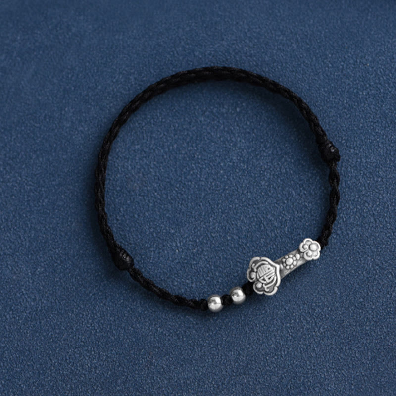 Bracelet de cheville en corde de fortune avec poignée en argent sterling 999 fait à la main avec des Buddha Stones Fu
