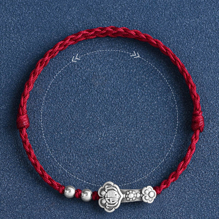 Bracelet de cheville en corde de fortune avec poignée en argent sterling 999 fait à la main avec des Buddha Stones Fu