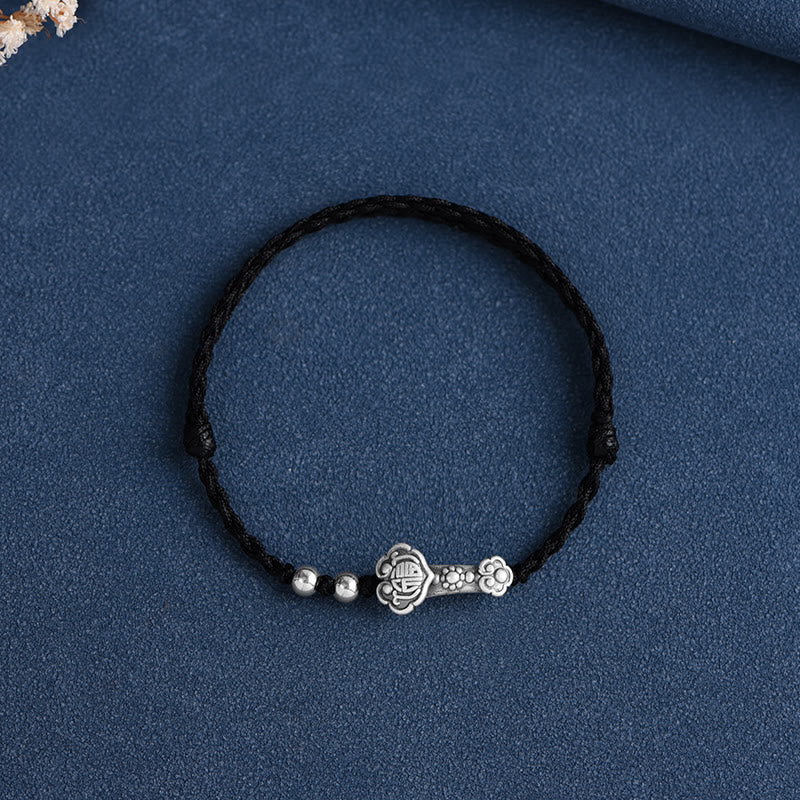 Bracelet de cheville en corde de fortune avec poignée en argent sterling 999 fait à la main avec des Buddha Stones Fu
