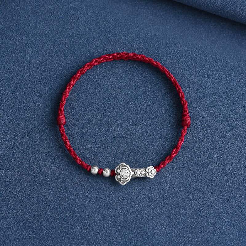 Bracelet de cheville en corde de fortune avec poignée en argent sterling 999 fait à la main avec des Buddha Stones Fu