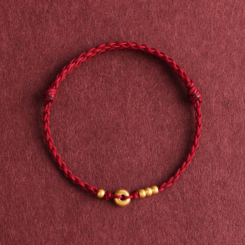 Bracelet de cheville en corde tressée faite à la main avec petite boucle de paix en or 999 avec Buddha Stones - Bracelet de cheville (circonférence 18-30 cm) - Rouge foncé - image 12