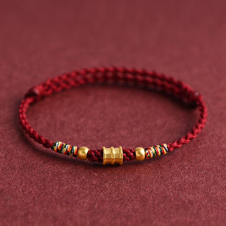 Bracelet de cheville en corde tressée fait main en forme de petit seau en or 999 Buddha Stones - Bracelet de cheville (circonférence 18-30 cm) - Rouge foncé - image 0