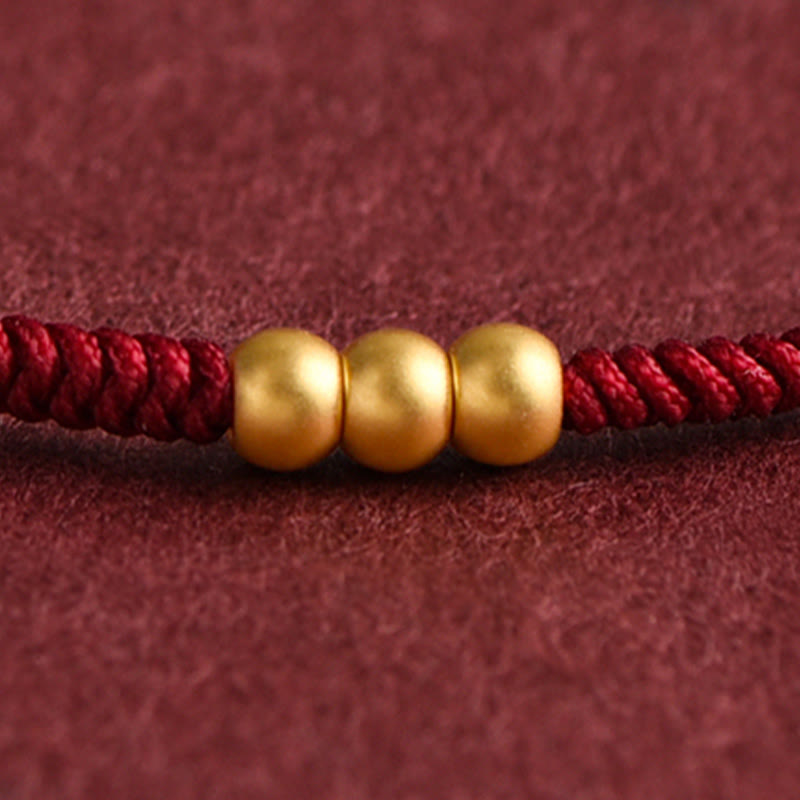 Bracelet de cheville en corde porte-bonheur fait main avec mini trois perles en or 999 de Buddha Stones - image 8