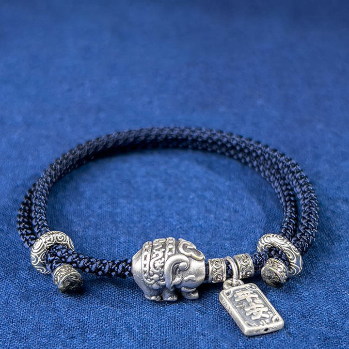 Bracelet de force avec breloque amulette en argent sterling 925 Buddha Stones et éléphant en sécurité et en bonne santé