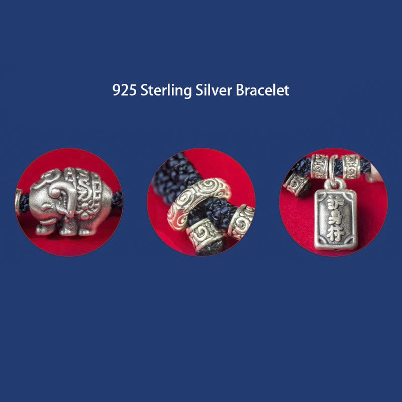 Bracelet de force avec breloque amulette en argent sterling 925 Buddha Stones et éléphant en sécurité et en bonne santé
