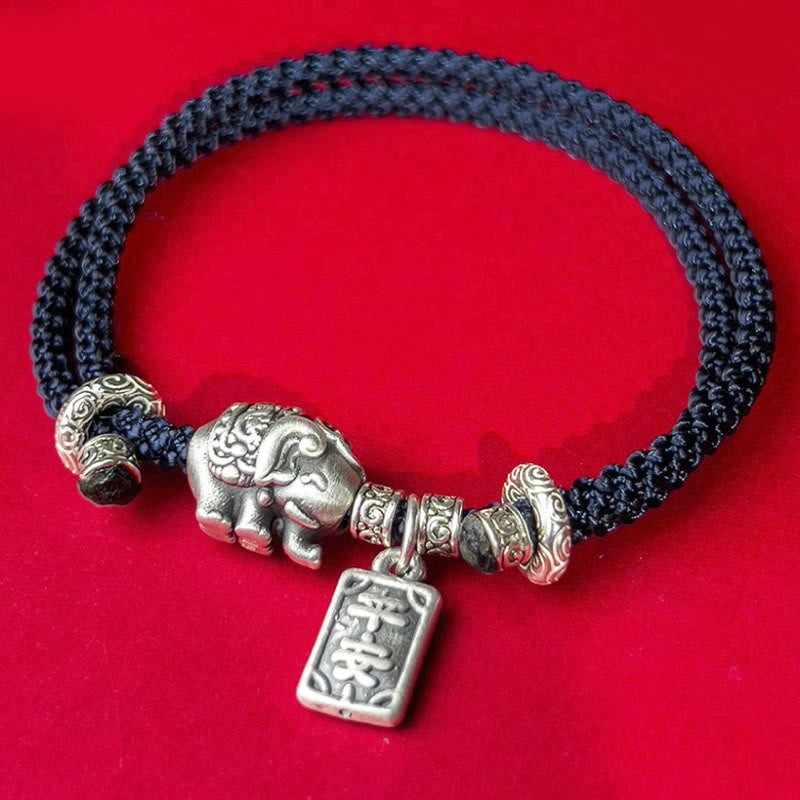 Bracelet de force avec breloque amulette en argent sterling 925 Buddha Stones et éléphant en sécurité et en bonne santé