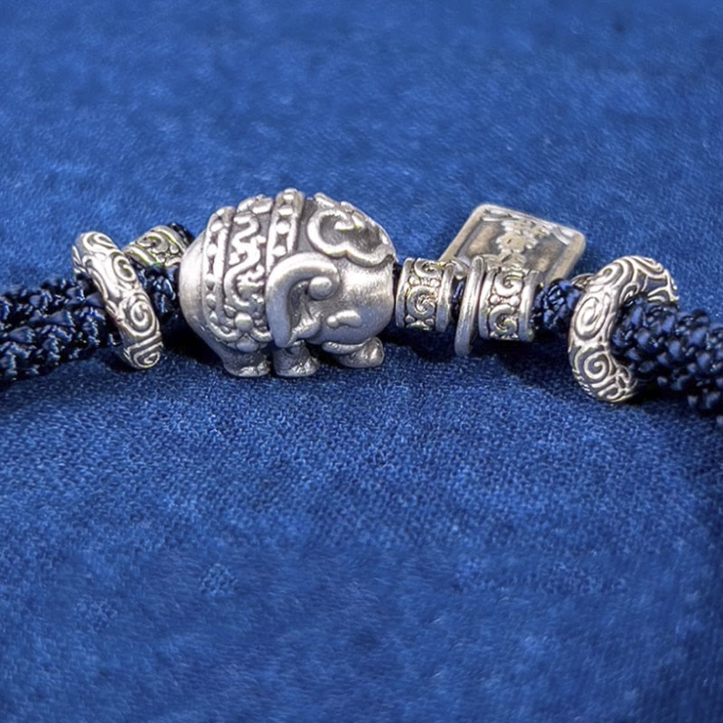Bracelet de force avec breloque amulette en argent sterling 925 Buddha Stones et éléphant en sécurité et en bonne santé