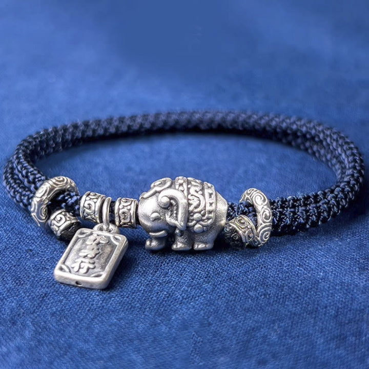 Bracelet de force avec breloque amulette en argent sterling 925 Buddha Stones et éléphant en sécurité et en bonne santé