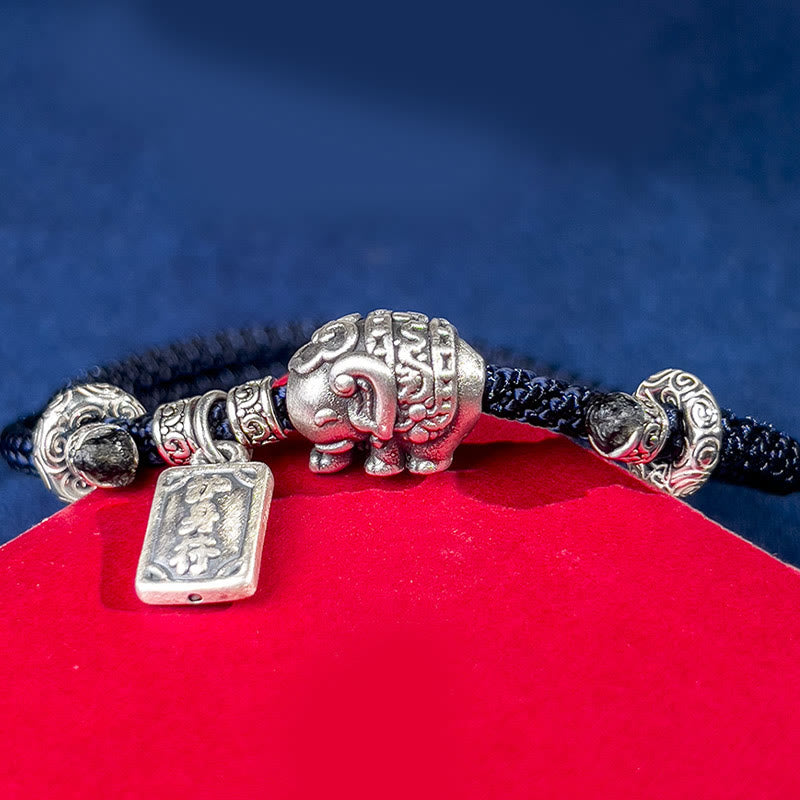 Bracelet de force avec breloque amulette en argent sterling 925 Buddha Stones et éléphant en sécurité et en bonne santé