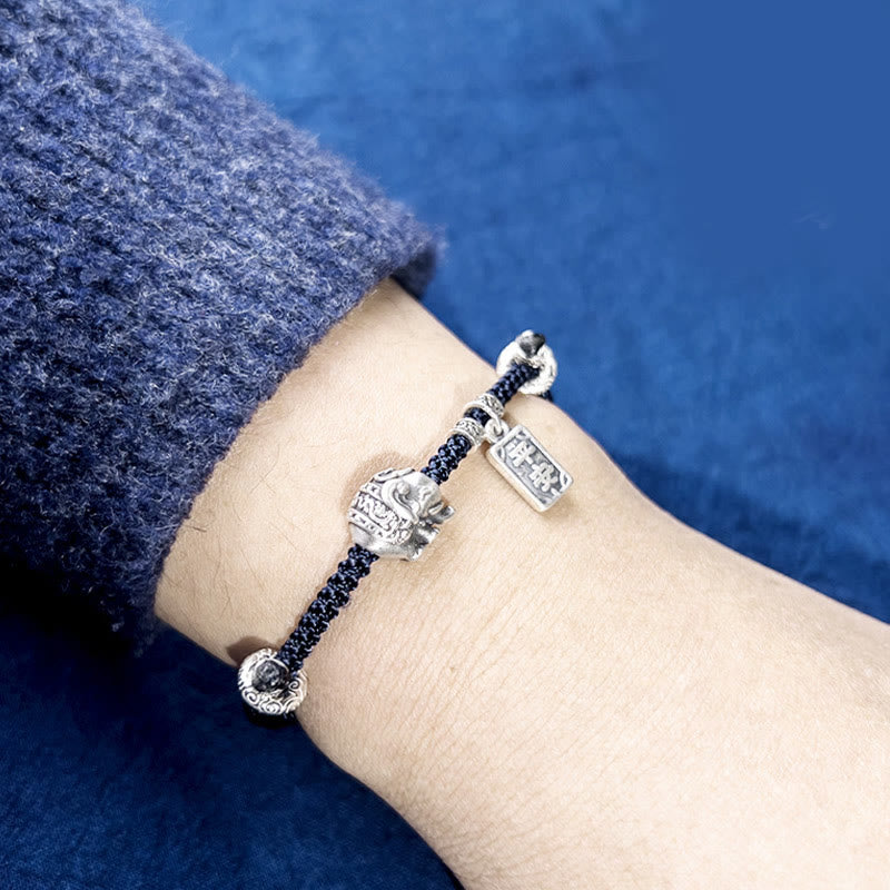 Bracelet de force avec breloque amulette en argent sterling 925 Buddha Stones et éléphant en sécurité et en bonne santé