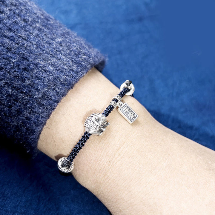 Bracelet de force avec breloque amulette en argent sterling 925 Buddha Stones et éléphant en sécurité et en bonne santé