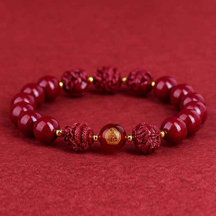 Bracelet de bénédiction en Buddha Stones signe du zodiaque chinois en cinabre pour éloigner les mauvais esprits