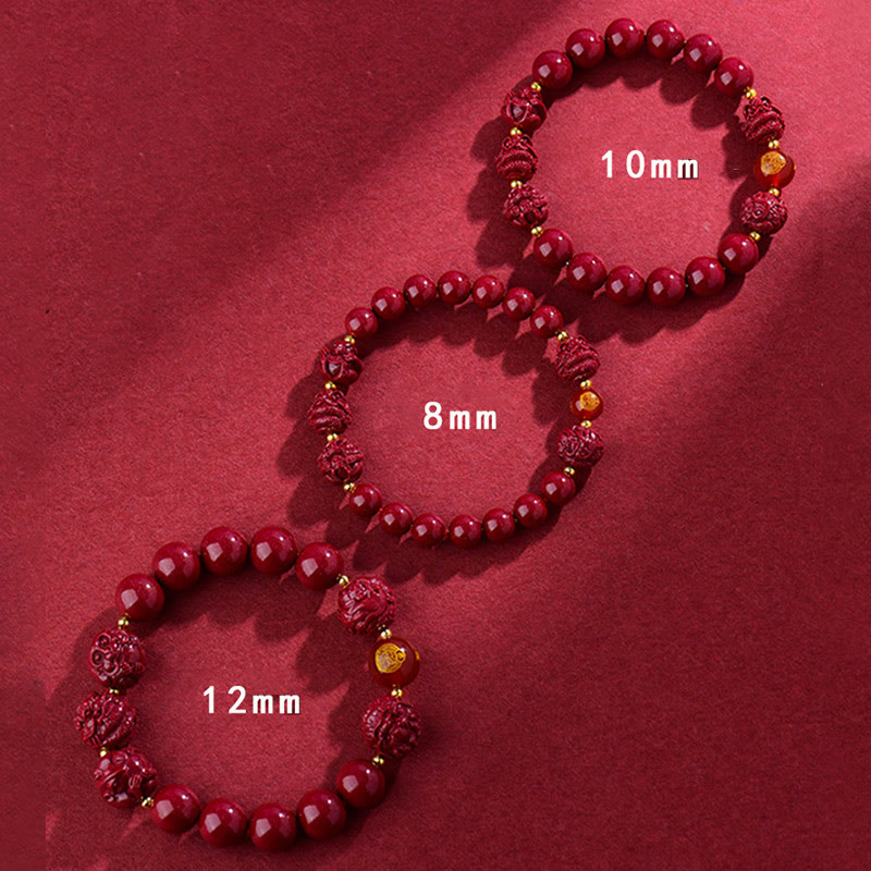 Bracelet de bénédiction en Buddha Stones signe du zodiaque chinois en cinabre pour éloigner les mauvais esprits
