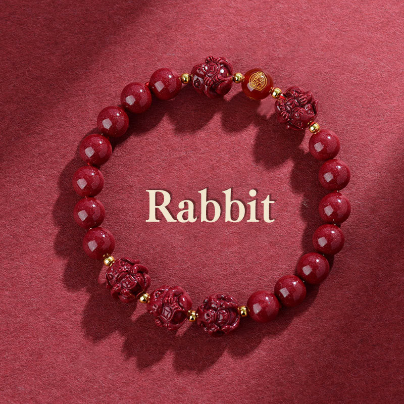 Bracelet de bénédiction en Buddha Stones signe du zodiaque chinois en cinabre pour éloigner les mauvais esprits