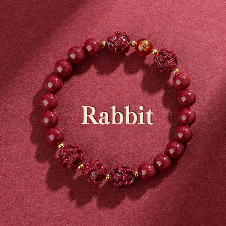 Bracelet de bénédiction en Buddha Stones signe du zodiaque chinois en cinabre pour éloigner les mauvais esprits