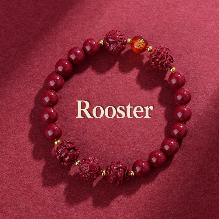 Bracelet de bénédiction en Buddha Stones signe du zodiaque chinois en cinabre pour éloigner les mauvais esprits