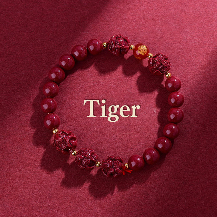 Bracelet de bénédiction en Buddha Stones signe du zodiaque chinois en cinabre pour éloigner les mauvais esprits