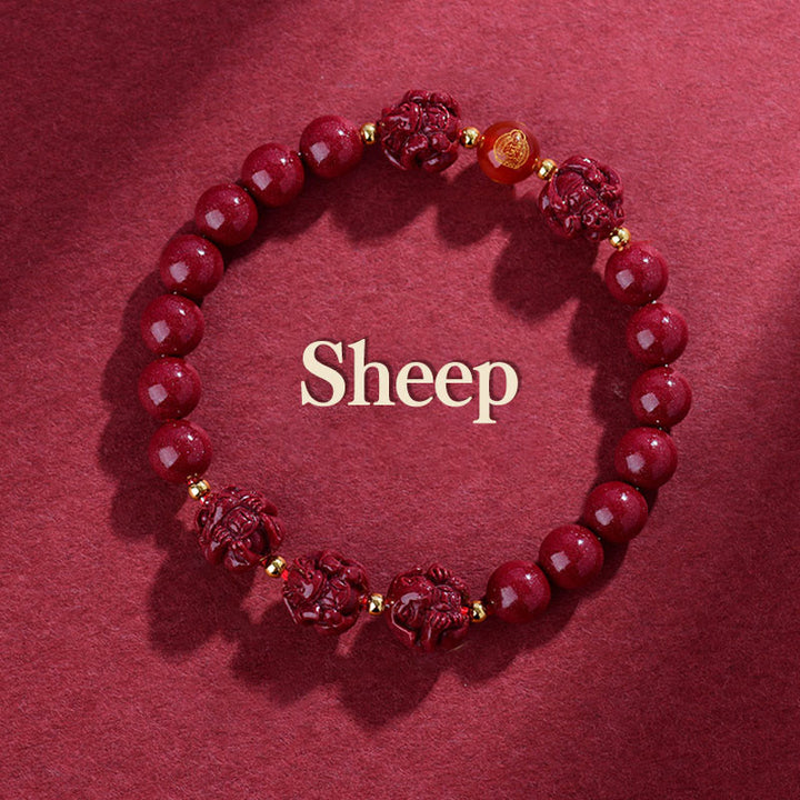 Bracelet de bénédiction en Buddha Stones signe du zodiaque chinois en cinabre pour éloigner les mauvais esprits