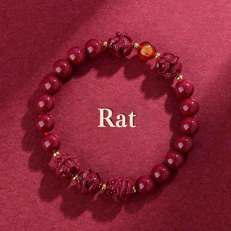 Bracelet de bénédiction en Buddha Stones signe du zodiaque chinois en cinabre pour éloigner les mauvais esprits