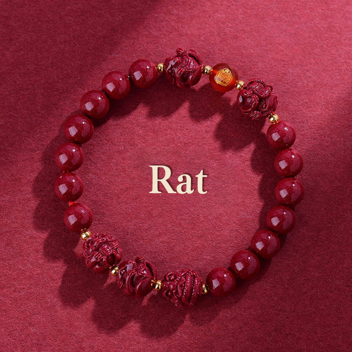 Bracelet de bénédiction en Buddha Stones signe du zodiaque chinois en cinabre pour éloigner les mauvais esprits