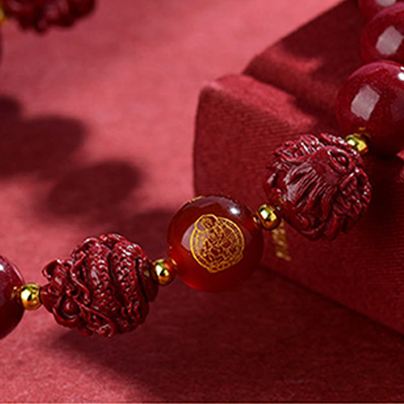 Bracelet de bénédiction en Buddha Stones signe du zodiaque chinois en cinabre pour éloigner les mauvais esprits