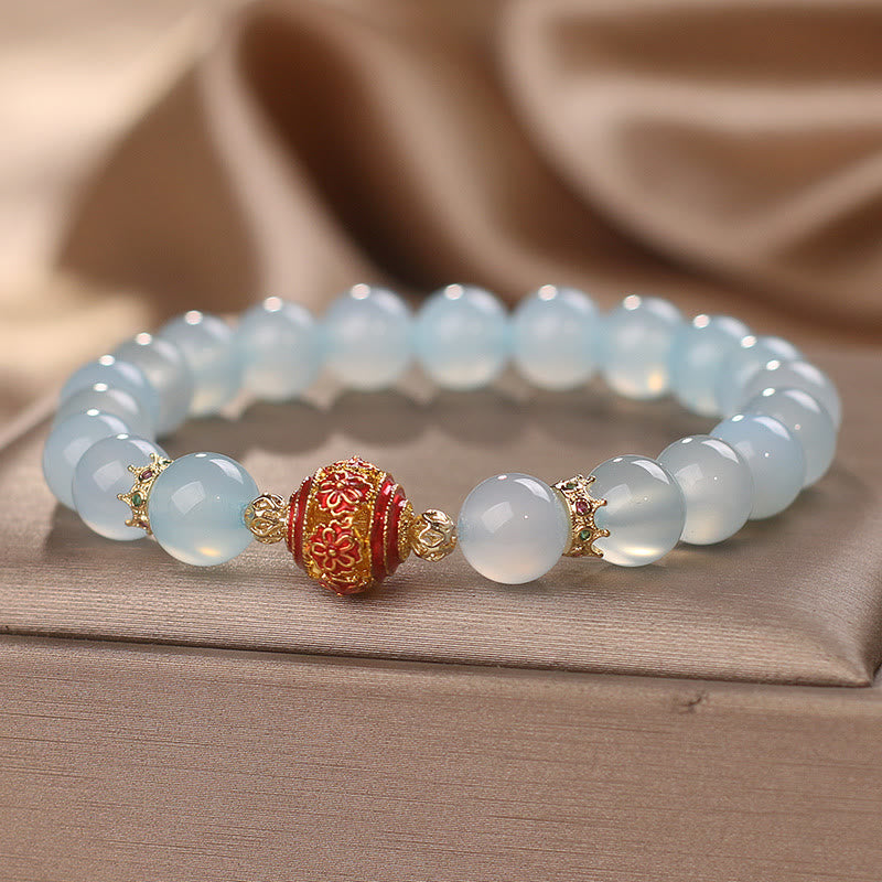 Bracelet de guérison en perles de fleur d'aigue-marine naturelle Buddha Stones