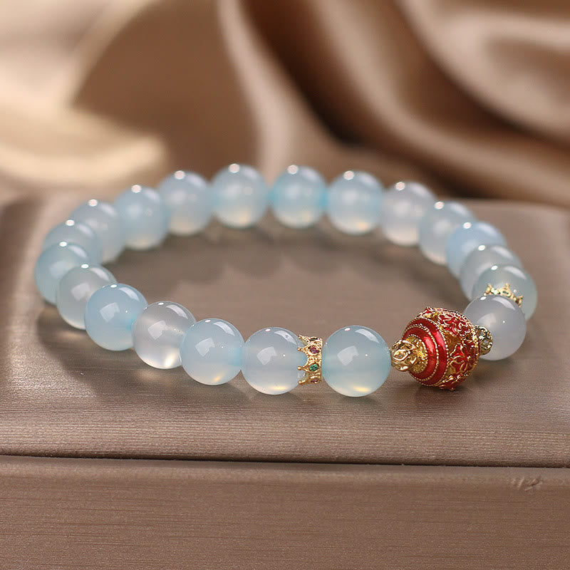 Bracelet de guérison en perles de fleur d'aigue-marine naturelle Buddha Stones