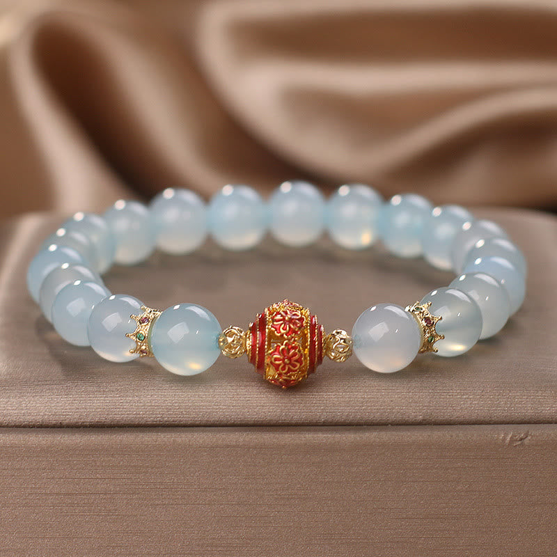 Bracelet de guérison en perles de fleur d'aigue-marine naturelle Buddha Stones