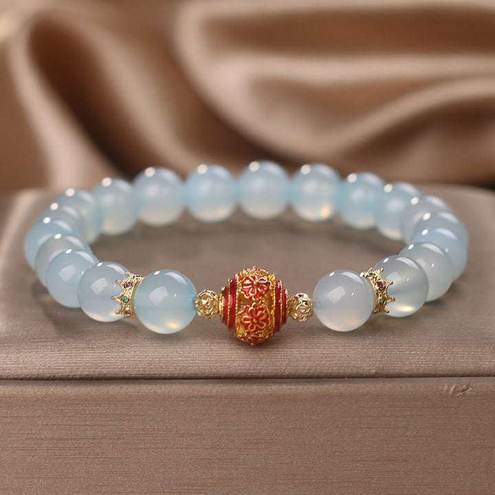 Bracelet de guérison en perles de fleur d'aigue-marine naturelle Buddha Stones